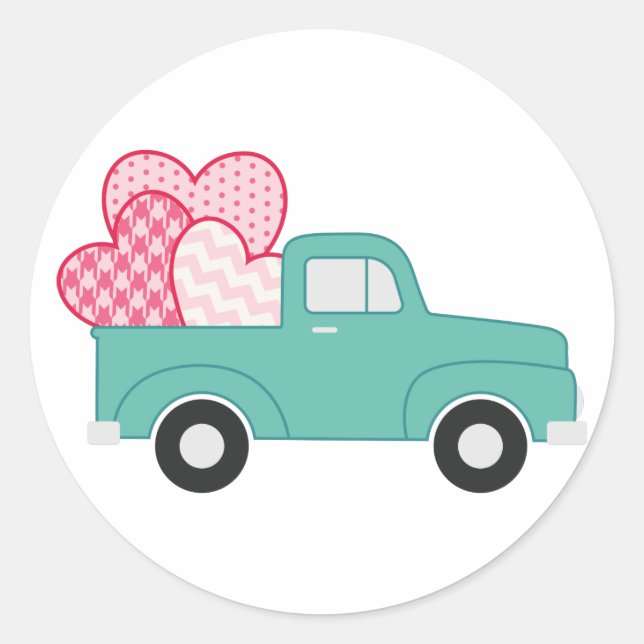 Pegatina Redonda Valentine Truck (Anverso)