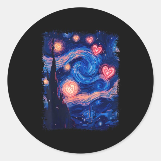 Pegatina Redonda Valentine Van Gogh Starry Night Heart Matching Cou (Anverso)