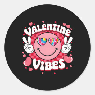 Pegatina Redonda Valentine Vibes Hippie Tie Dye Sungl Groovy Smilin