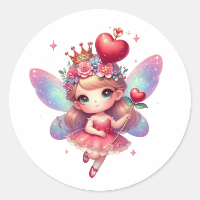 Pegatina Redonda Valentines Adorable Fairy (Anverso)