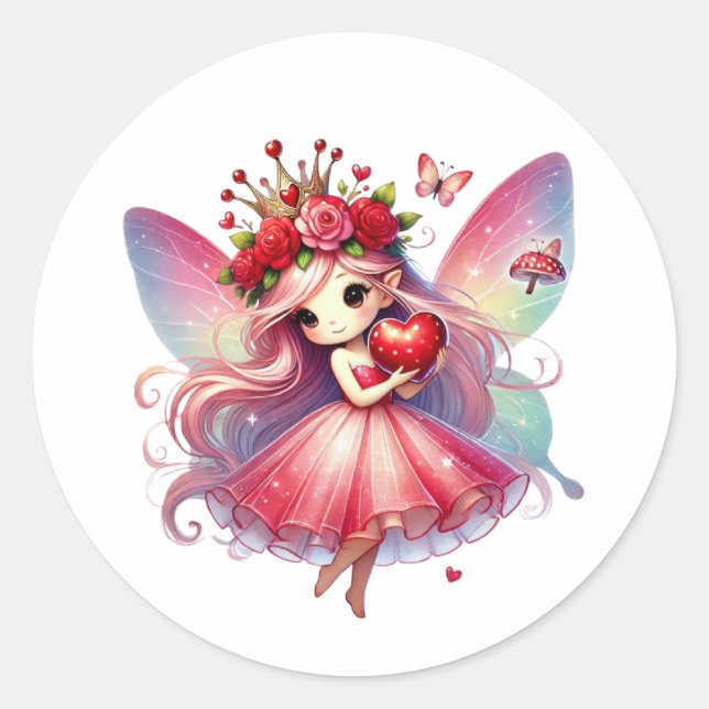 Pegatina Redonda Valentines Adorable Fairy (Anverso)