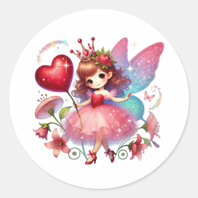 Pegatina Redonda Valentines Adorable Fairy (Anverso)