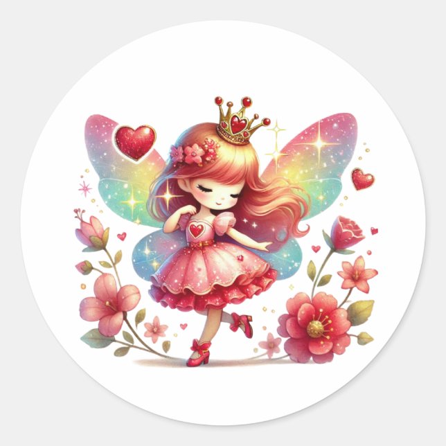 Pegatina Redonda Valentines Adorable Fairy (Anverso)