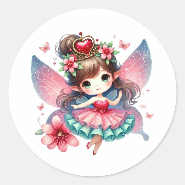 Pegatina Redonda Valentines Adorable Fairy (Anverso)