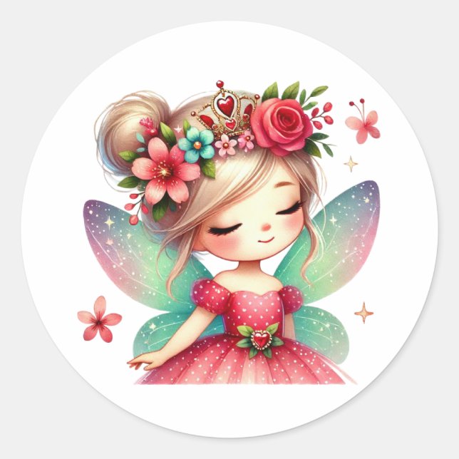 Pegatina Redonda Valentines Adorable Fairy (Anverso)