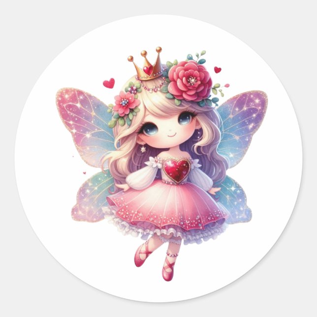Pegatina Redonda Valentines Adorable Fairy (Anverso)