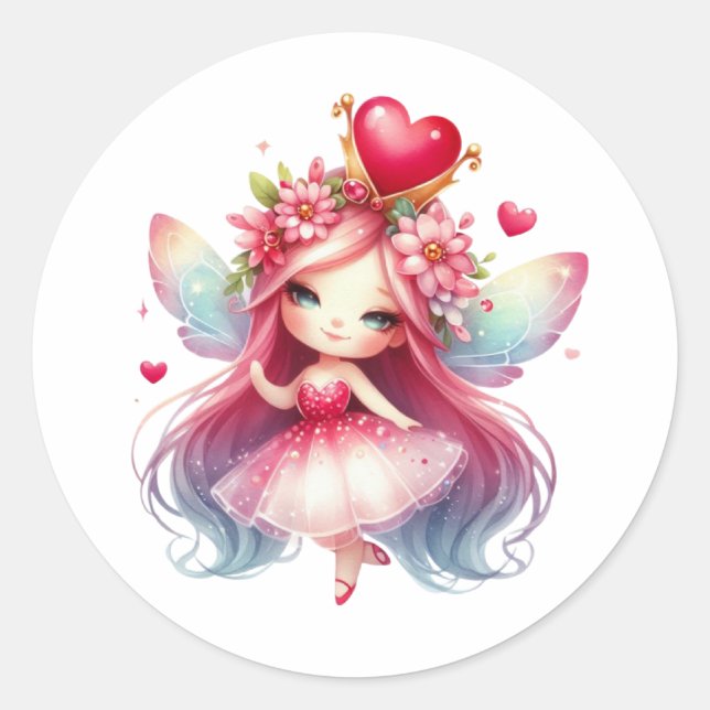 Pegatina Redonda Valentines Adorable Fairy (Anverso)