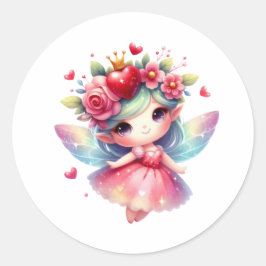 Pegatina Redonda Valentines Adorable Fairy