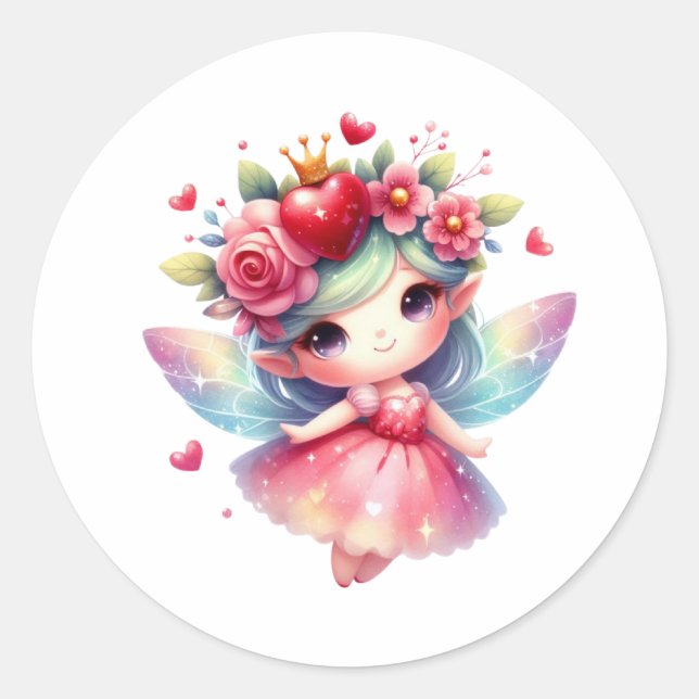 Pegatina Redonda Valentines Adorable Fairy (Anverso)