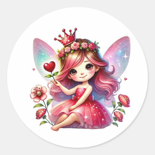 Pegatina Redonda Valentines Adorable Fairy (Anverso)