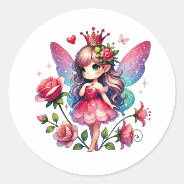 Pegatina Redonda Valentines Adorable Fairy (Anverso)