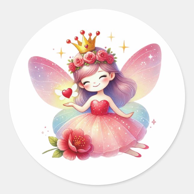 Pegatina Redonda Valentines Adorable Fairy (Anverso)