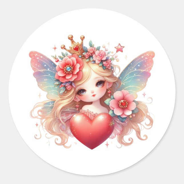 Pegatina Redonda Valentines Adorable Fairy (Anverso)