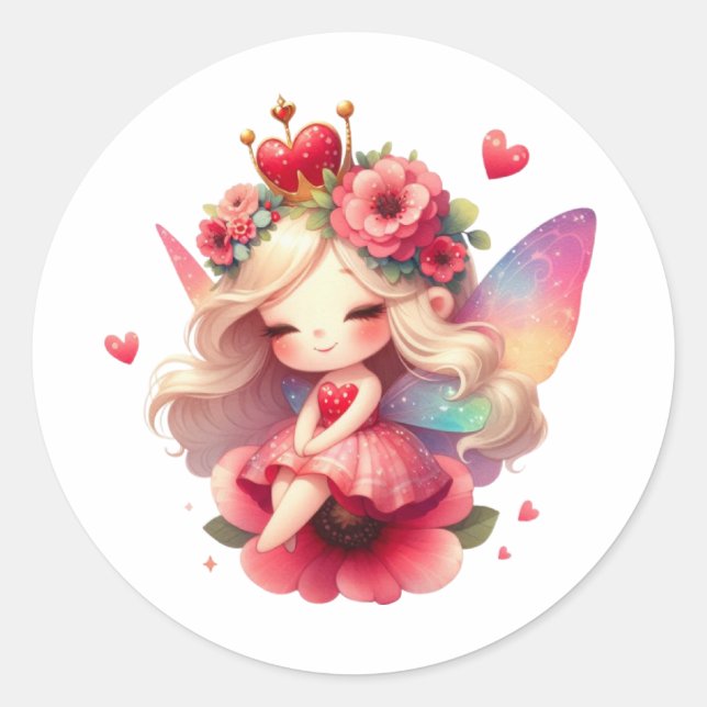 Pegatina Redonda Valentines Adorable Fairy (Anverso)