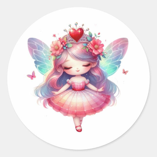 Pegatina Redonda Valentines Adorable Fairy (Anverso)