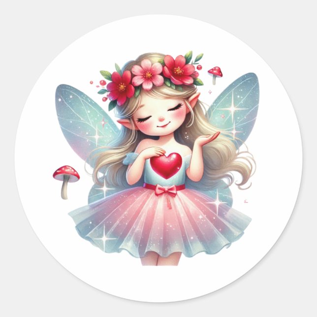 Pegatina Redonda Valentines Adorable Fairy (Anverso)