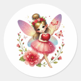 Pegatina Redonda Valentines Adorable Fairy