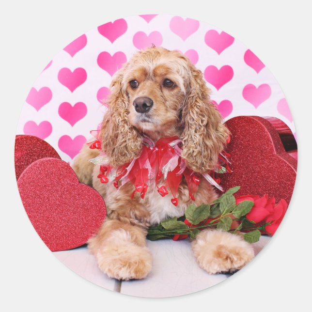 Pegatina Redonda Valentines - Cocker Spaniel - Bella (Anverso)