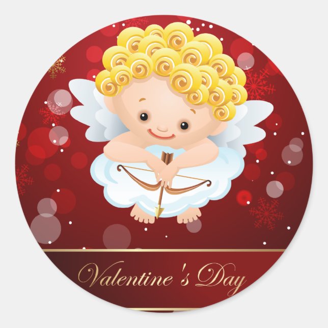 Pegatina Redonda Valentines Cupido (Anverso)