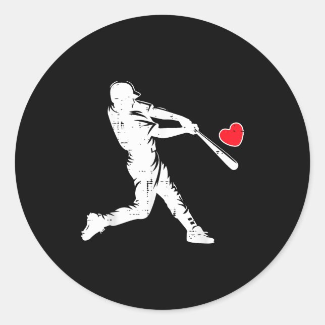 Pegatina Redonda Valentines Day Baseball Batter Silhouette Heart Me (Anverso)