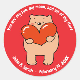 Pegatina Redonda Valentine's Day Bear Heart