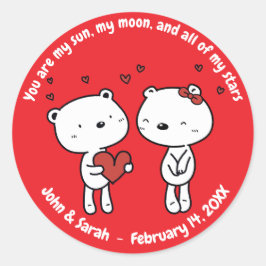 Pegatina Redonda Valentine's Day Bear Heart