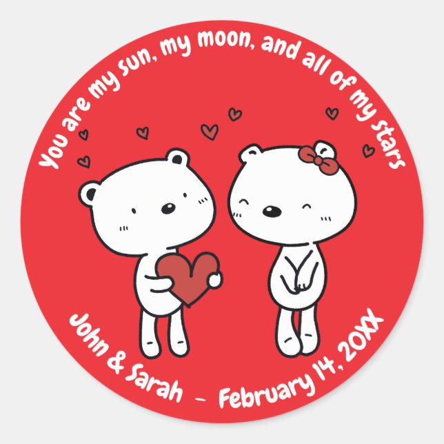 Pegatina Redonda Valentine's Day Bear Heart (Anverso)