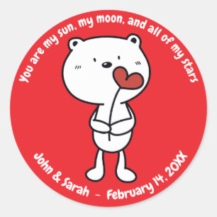 Pegatina Redonda Valentine's Day Bear Heart