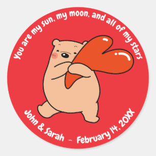Pegatina Redonda Valentine's Day Bear Heart