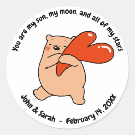 Pegatina Redonda Valentine's Day Bear Love Heart