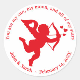Pegatina Redonda Valentine's Day Cupid hot red white