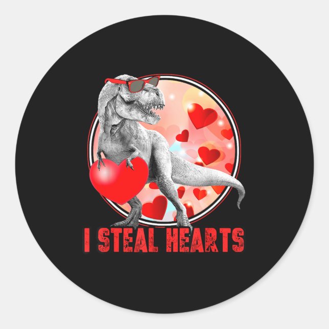 Pegatina Redonda Valentines Day Dinosaur T Rex I Steal Hearts Funny (Anverso)