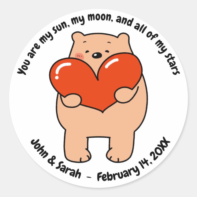 Pegatina Redonda Valentine's Day Dog Love Heart (Anverso)