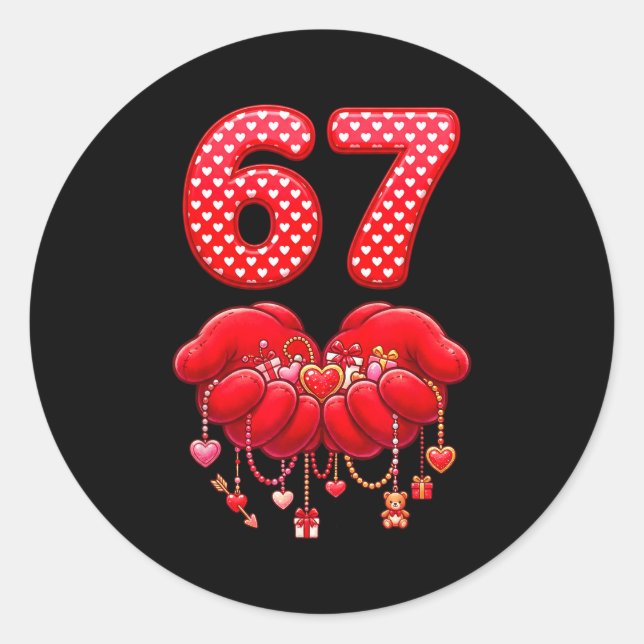 Pegatina Redonda Valentines Day Funny 67 Six Seven Valentine Heart  (Anverso)