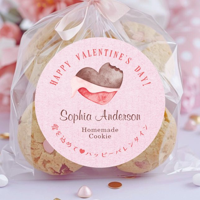 Pegatina Redonda Valentine's Day Heart Chocolate Pink Kraft (Subido por el creador)