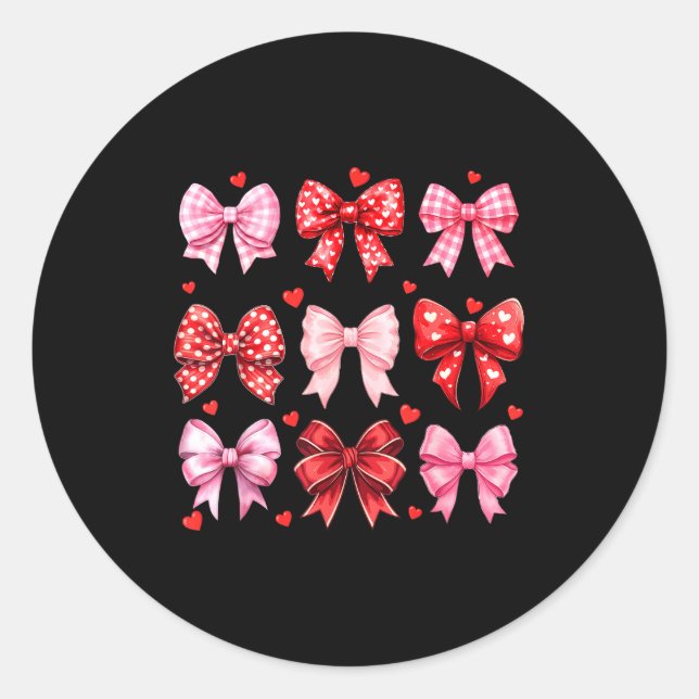 Pegatina Redonda Valentines Day Hearts Leopard Coquette Bow Women G (Anverso)