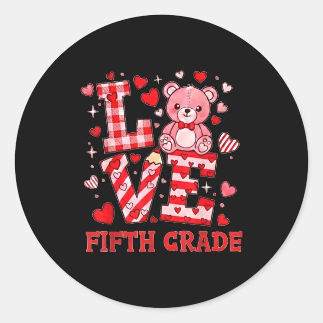 Pegatina Redonda Valentine's Day Love Fifth Grade Teacher  (Anverso)