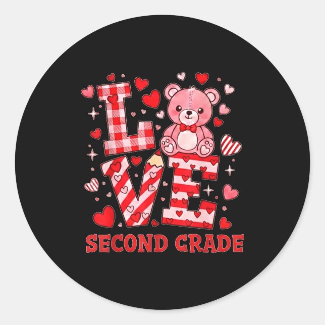 Pegatina Redonda Valentine's Day Love Second Grade Teacher  (Anverso)