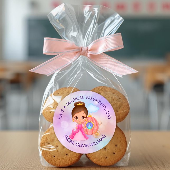 Pegatina Redonda Valentine's Day Modern Gift with Cute Princess (Subido por el creador)