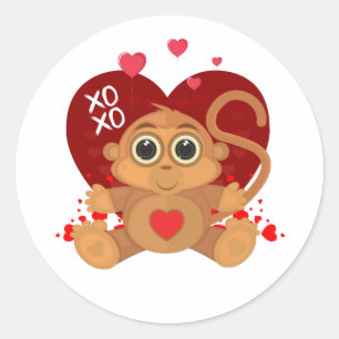 Pegatina Redonda Valentine's Day Monkey 
