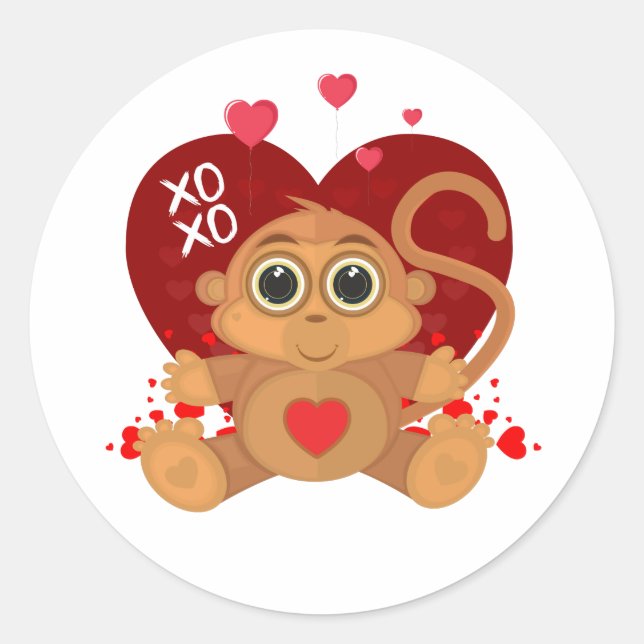 Pegatina Redonda Valentine's Day Monkey  (Anverso)