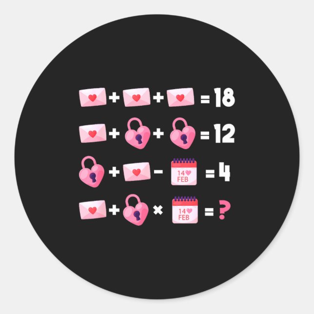 Pegatina Redonda Valentines Day Order Of Operations Valentines Math (Anverso)