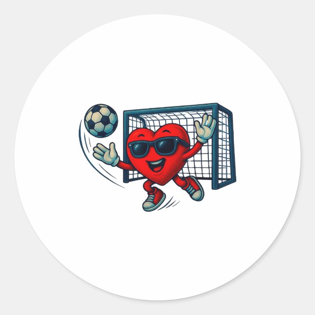 Pegatina Redonda Valentines Day Soccer Goalkeeper Funny Heart Boys  (Anverso)