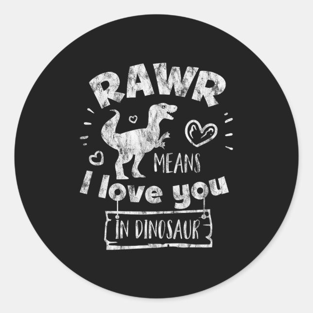 Pegatina Redonda Valentine's Day T-rex Rawr Means I Love You In Din (Anverso)