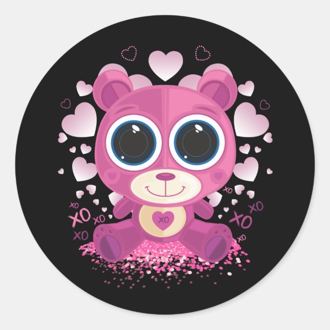 Pegatina Redonda Valentine's Day Teddy Bear  (Anverso)