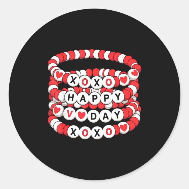 Pegatina Redonda Valentines Friendship Bracelets Valentines Women K (Anverso)