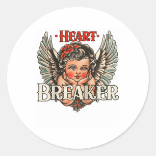 Pegatina Redonda Valentines Heart Romper Vintage Style Cupid Flash