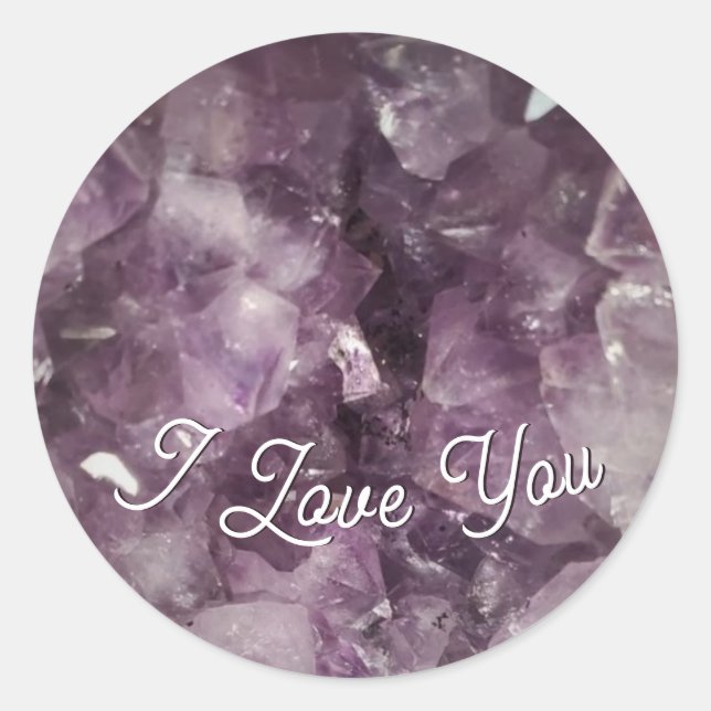 Pegatina Redonda Valentines Purple Amethyst Crystal (Anverso)