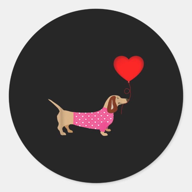 Pegatina Redonda Valentines Weiner Daschund Doxie In Dog Dress  (Anverso)