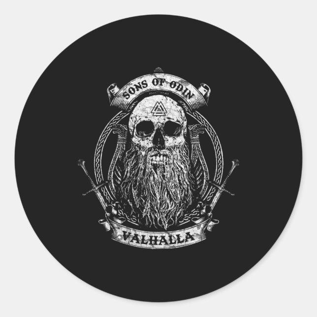 Pegatina Redonda Valhalla Odin Viking Motif (Anverso)